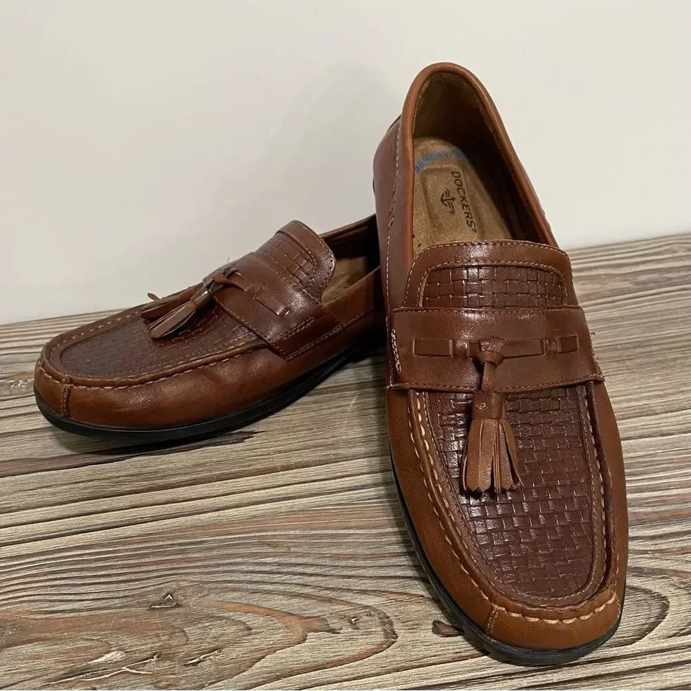 Dockers Memory Foam Brown Leather Loafer Men 10M Comfort Office Business Casual